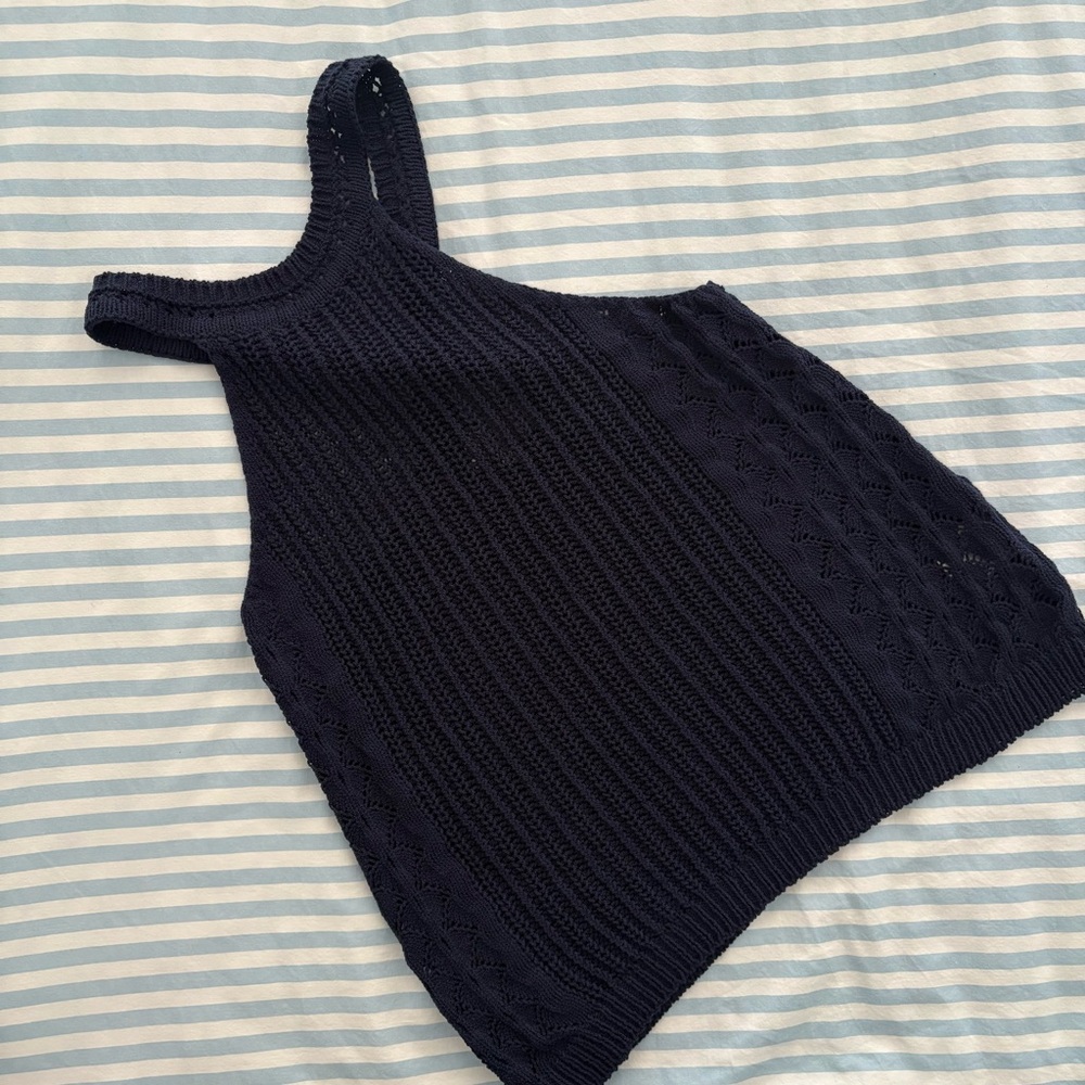 Sezane Jessica Knit Top Halter Cross Back Top Cotton Blend In Navy Size M NWOT - Picture 6 of 10
